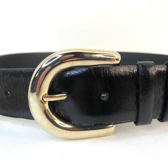 Zara Black Leather Belt with Gold Buckle Size 80 (30-32) NWT
